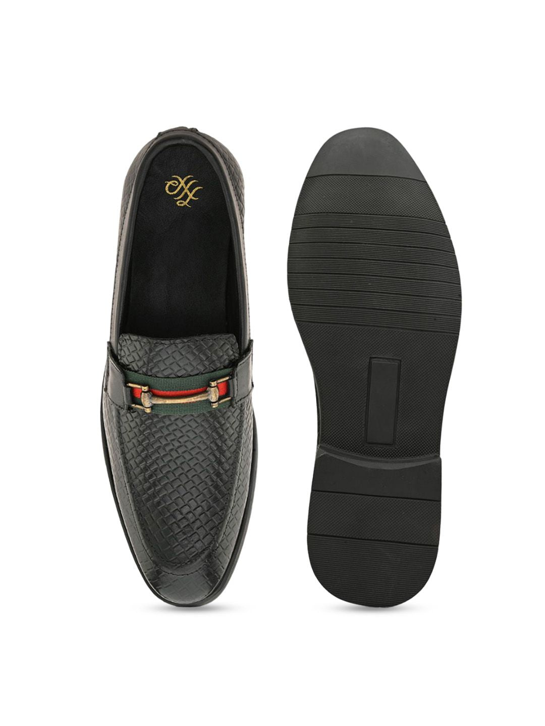 House of Pataudi Men leather Textured Formal Loafers