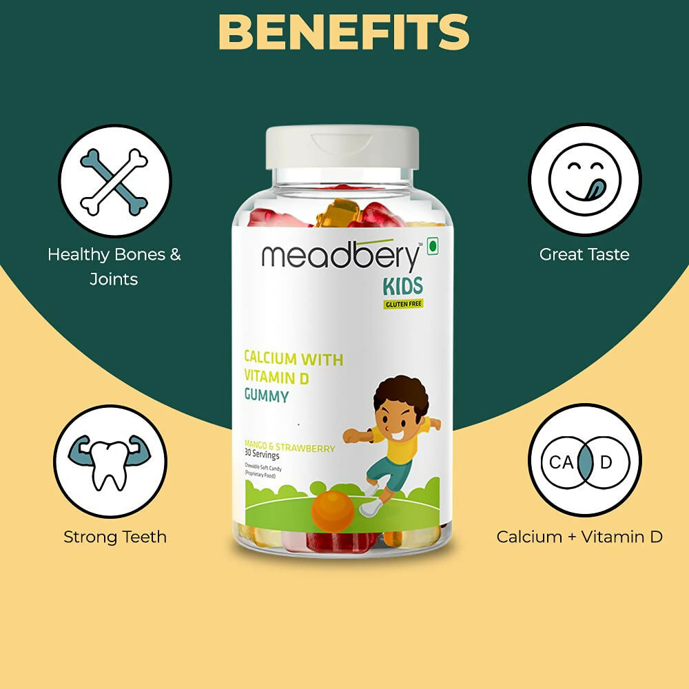 Meadbery Kids Calcium With Vitamin D Gummy - Distacart
