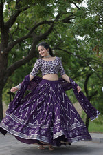 Thumbnail for Vastranavya Faux Blooming With Sequins And Thread Embroidered Work Lehenga Choli With Dupatta - Purple - Distacart