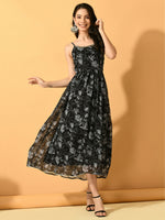 Thumbnail for Myshka Women's Black Fit and Flare Party Dress - Distacart