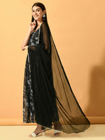 Thumbnail for Myshka Women's Black Festive Flared Anarkali Kurta With Dupatta sets - Distacart