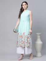 Thumbnail for Ahalyaa Women's Sky Blue Rayon Printed Kurta Palazzo Set