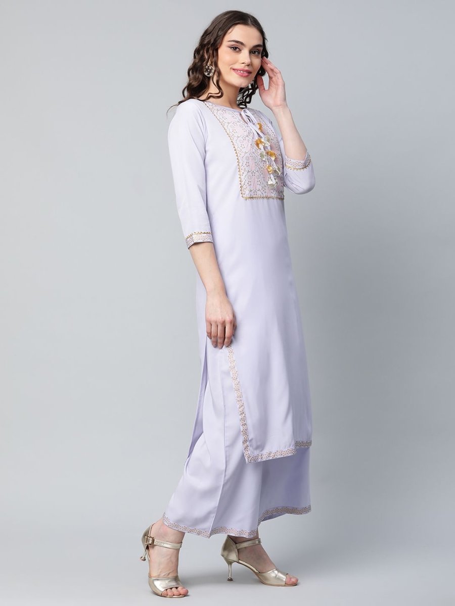Ahalyaa Women's Powder Blue Crepe Gold Printed Kurta Palazzo Set - Distacart