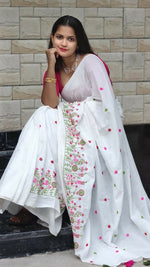 Thumbnail for Exclusive Collection White Pure Cotton Handloom Embroidered Saree