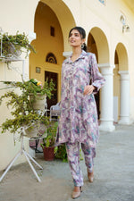 Thumbnail for Vaasva Women Lavender Muslin Printed Shirt & Pant Set - Distacart