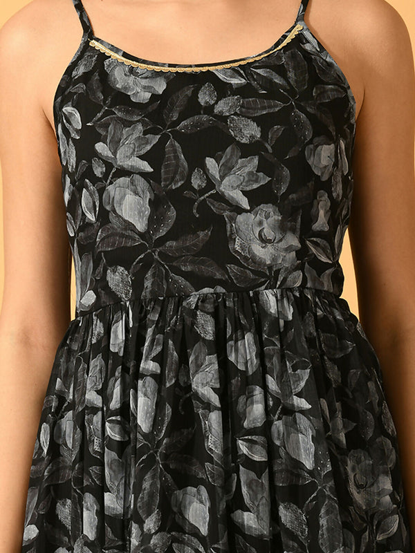 Myshka Women's Black Festive Flared Anarkali Kurta With Dupatta sets - Distacart