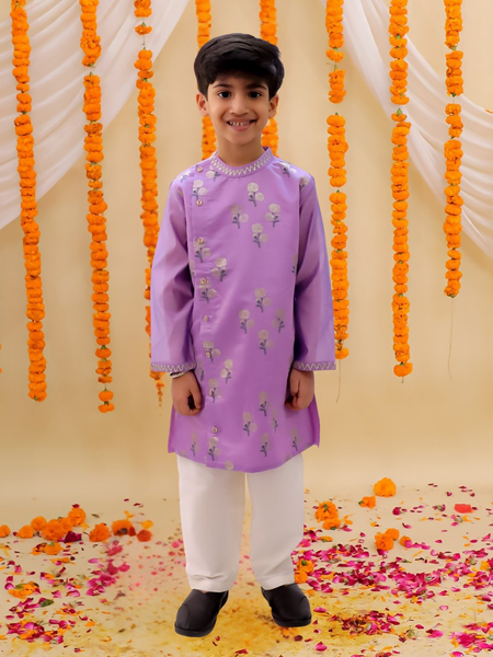 Lil Drama Mishti Purple Kurta Pyjama Set For Boys