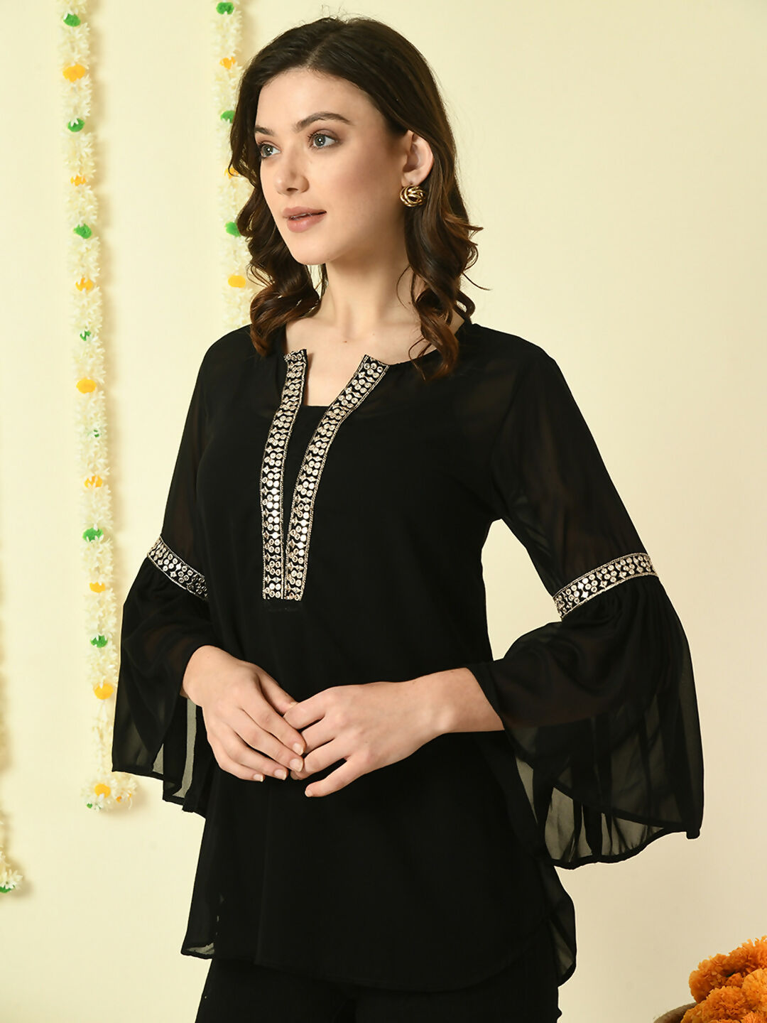 Myshka Women's Black Embroidered Party Fusion Top - Distacart