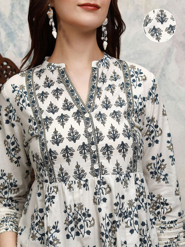Vishudh Floral Printed A Line Kurta with Trousers - Distacart