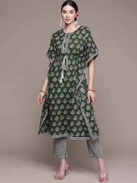 Thumbnail for Anubhutee Green Floral Printed Pure Cotton Kurta with Trousers - Distacart