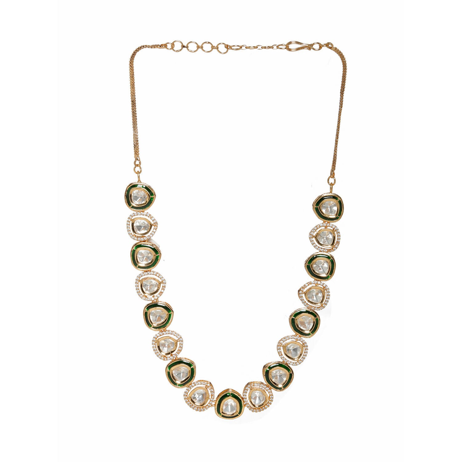 Kundan and Diamond Neckpiece with Meenakari (Gold) - Ruby Raang - Distacart