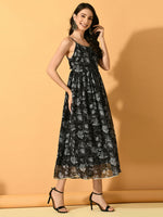 Thumbnail for Myshka Women's Black Fit and Flare Party Dress - Distacart