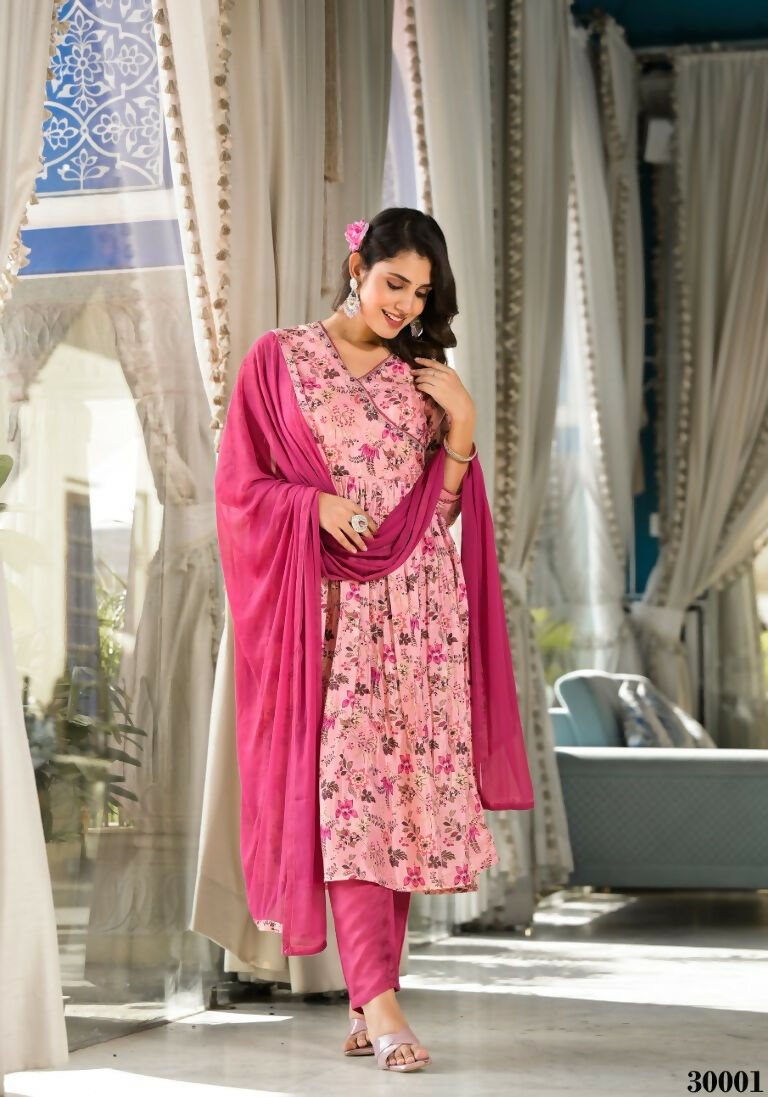 Designer Stylish Light Pink Rubi Silk Stitched Suit With Dupatta - Kiyara - Distacart