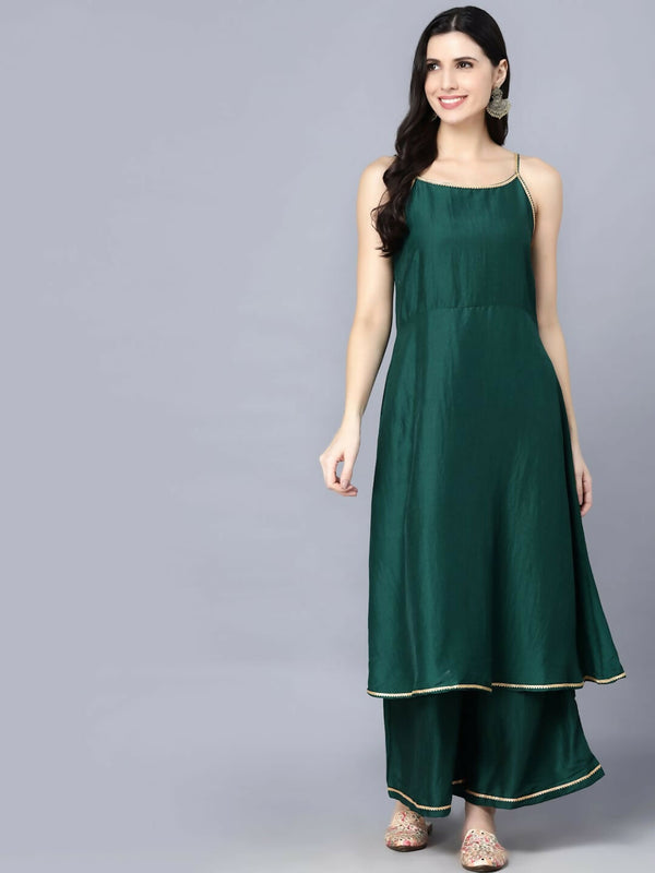 Myshka Women's Green Solid Party Kurta Sets - Distacart