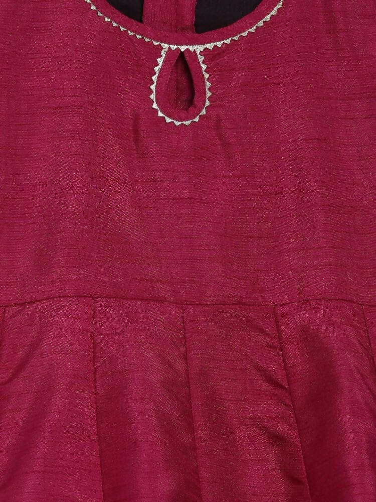 Ahalyaa Wine Poly Silk Curved Kids Kurta Palazzo Set With Bottom For Girls - Distacart