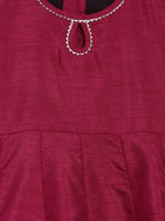 Thumbnail for Ahalyaa Wine Poly Silk Curved Kids Kurta Palazzo Set With Bottom For Girls - Distacart