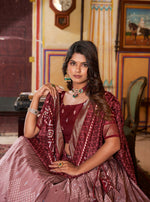 Thumbnail for Vastranavya Occasionaly Tussar Silk Dot And Ikkat Print With Foil Work Lehenga Choli - Maroon - Distacart
