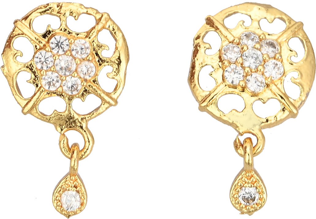 AanyaCentric Gold-plated Jewelry Combo: Elegant Short Mangalsutra, Finger Ring, and American Diamond Earrings Set - Distacart
