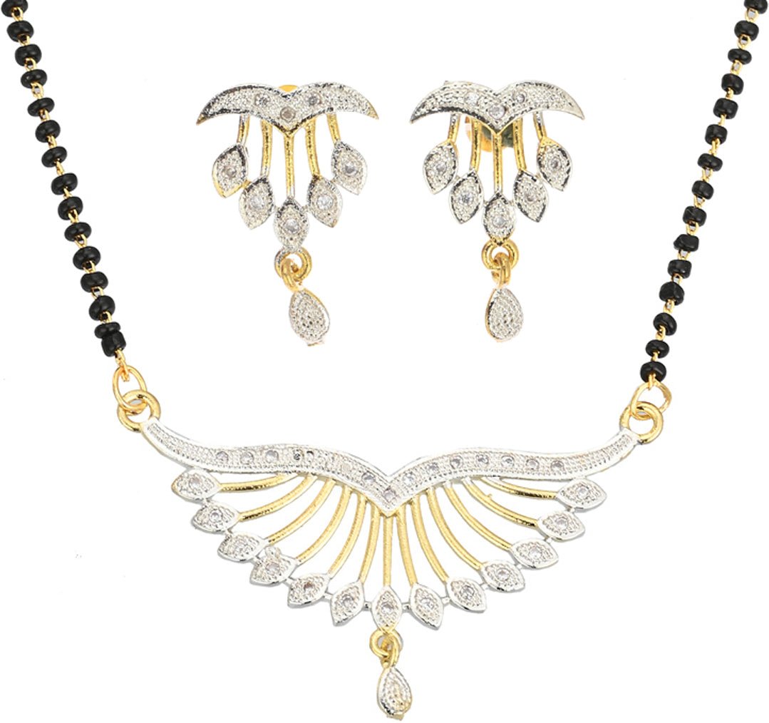 AanyaCentric Ad Short Mangalsutra Set Pendant with Earrings Golden - Distacart