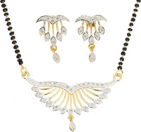 Thumbnail for AanyaCentric Ad Short Mangalsutra Set Pendant with Earrings Golden - Distacart
