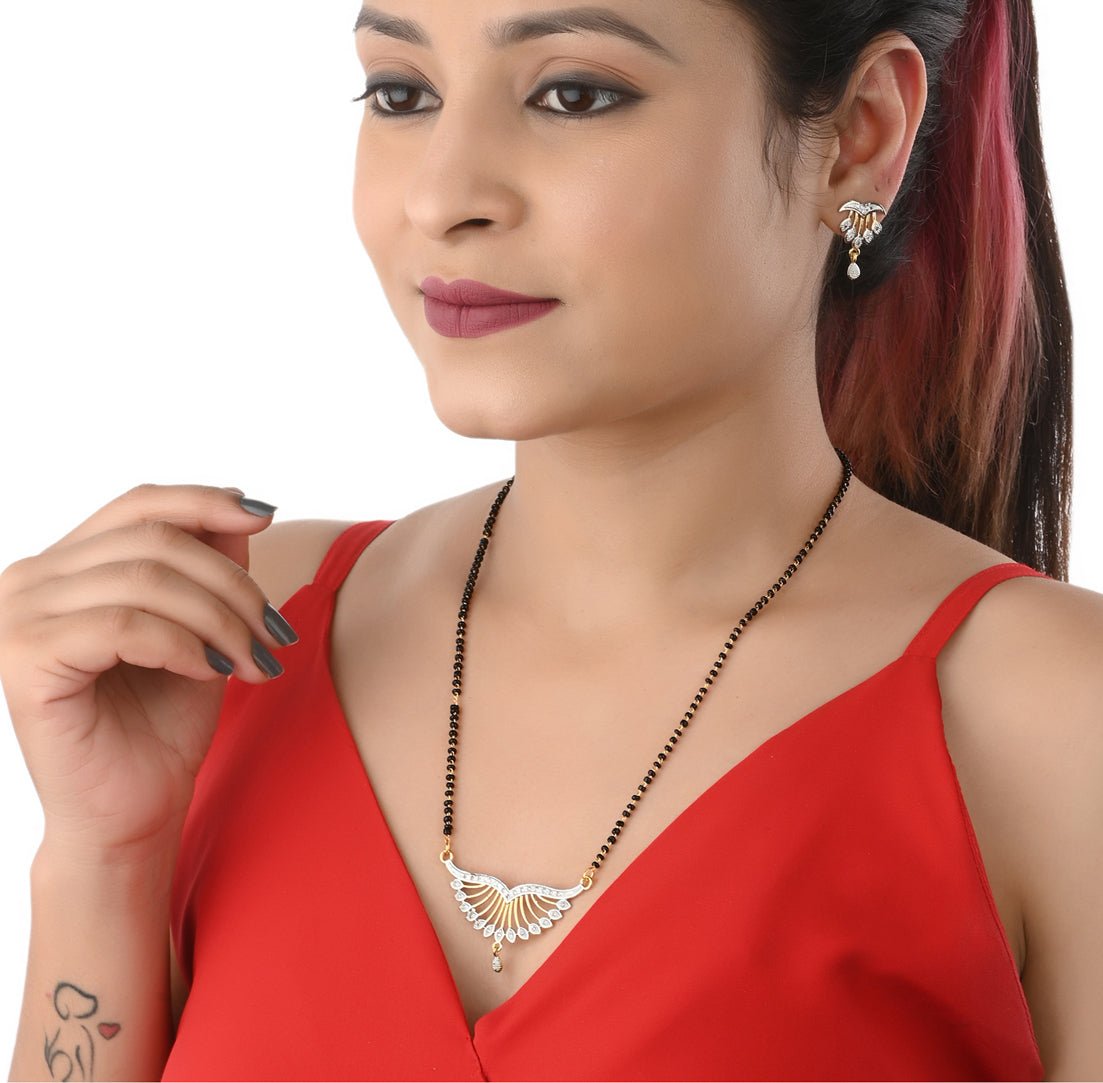 AanyaCentric Ad Short Mangalsutra Set Pendant with Earrings Golden - Distacart