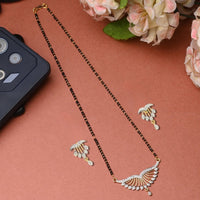 Thumbnail for AanyaCentric Ad Short Mangalsutra Set Pendant with Earrings Golden - Distacart