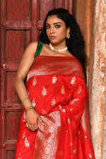 Thumbnail for Joban Fashion Red Handwoven & Zari Work Soft Pure Handloom Banarasi Silk Saree