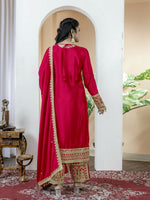Thumbnail for Teeya Creation Red Color Chinnon Silk Embroidery Work Fully Stitched Salwar Suit