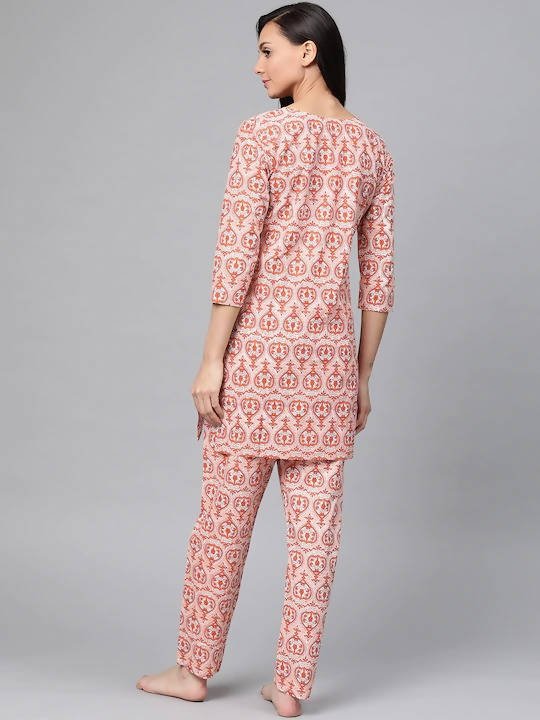 Anubhutee Orange & White Pure Cotton Printed Night suit - Distacart