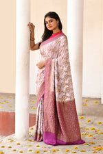 Thumbnail for Joban Fashion Pastel Lilac Crepe Chiffon Pure Handloom Banarasi Silk Saree
