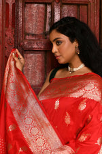 Thumbnail for Joban Fashion Red Handwoven & Zari Work Soft Pure Handloom Banarasi Silk Saree
