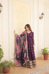 Thumbnail for Aastha Fashion Women's Purple Faux Georgette Embroidery Zari Sequins-work Gown with Dupatta