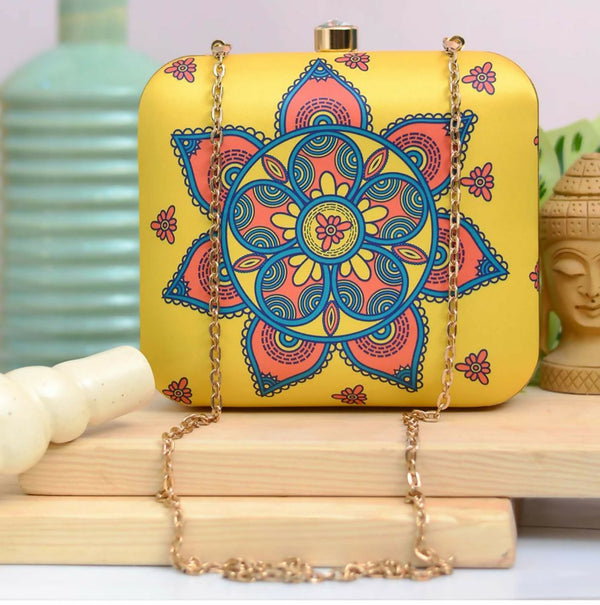 Joban Fashion Yellow Mandala Printed Clutch Bag - Multicolor