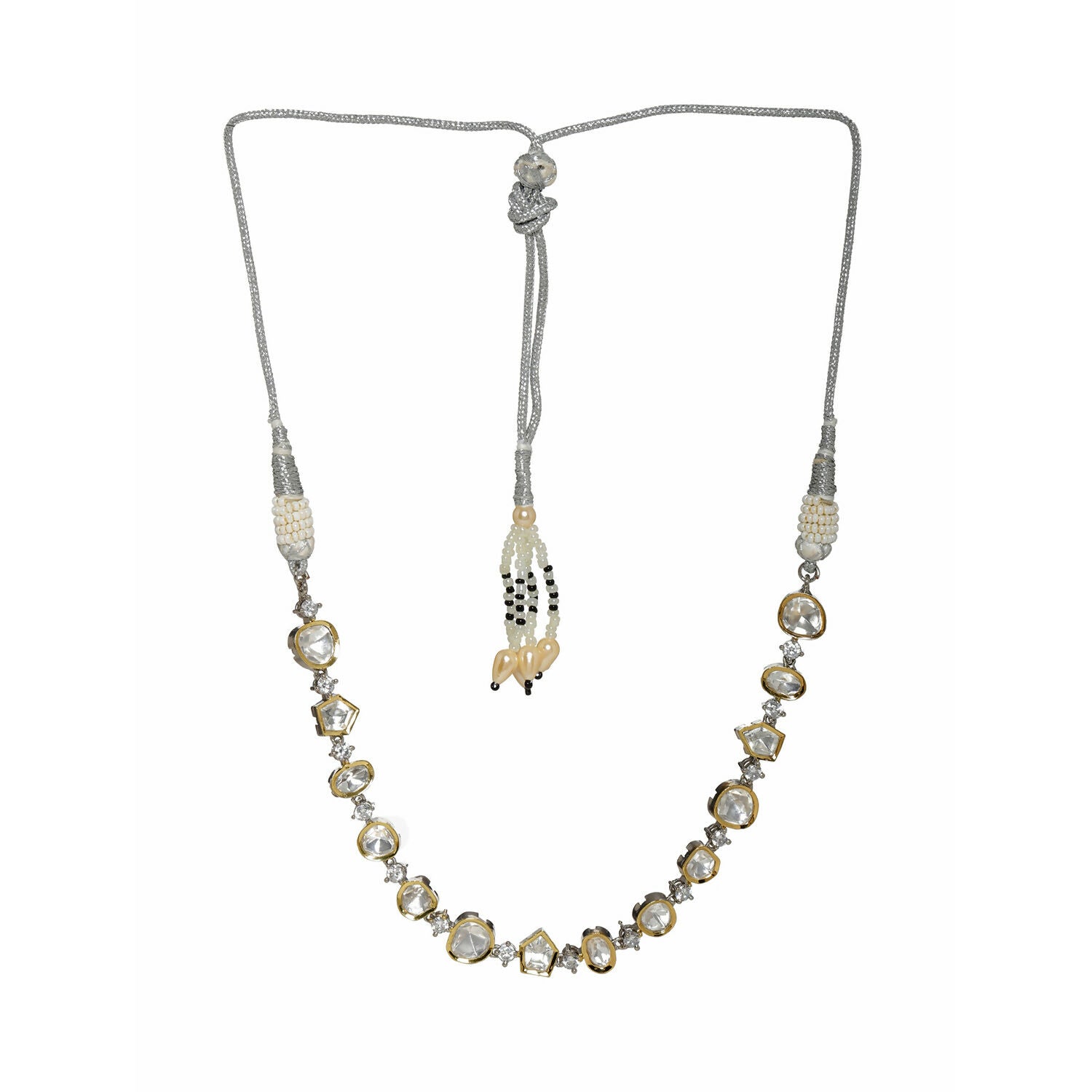 Kundan and Diamond Neckpiece (Silver) - Ruby Raang - Distacart