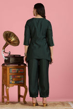 Thumbnail for BulBul Women’s Dark Green Embroidered Chanderi Kurta Set