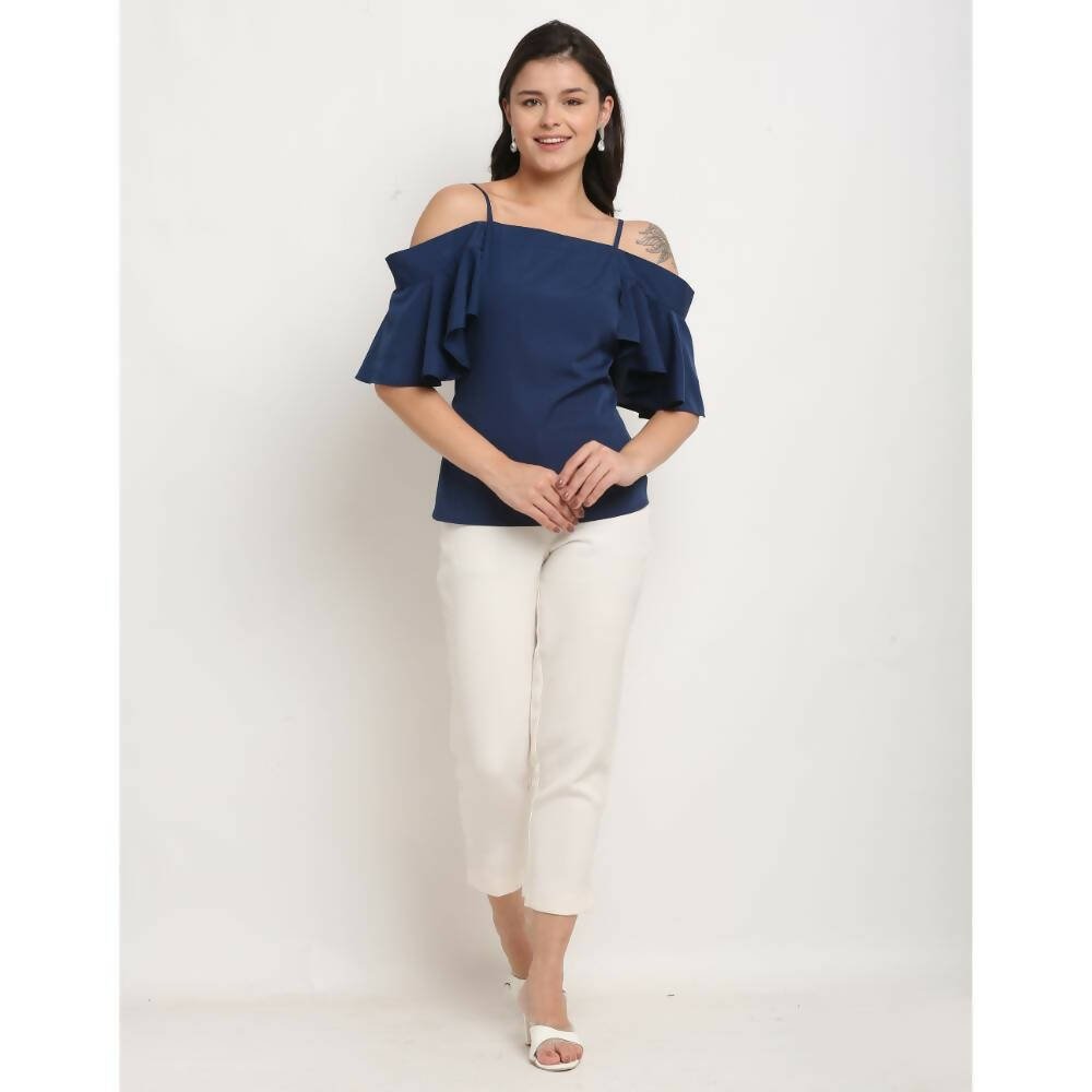 Aastha Fashion Women's Navy Blue Polyester Solid Casual Top - Distacart