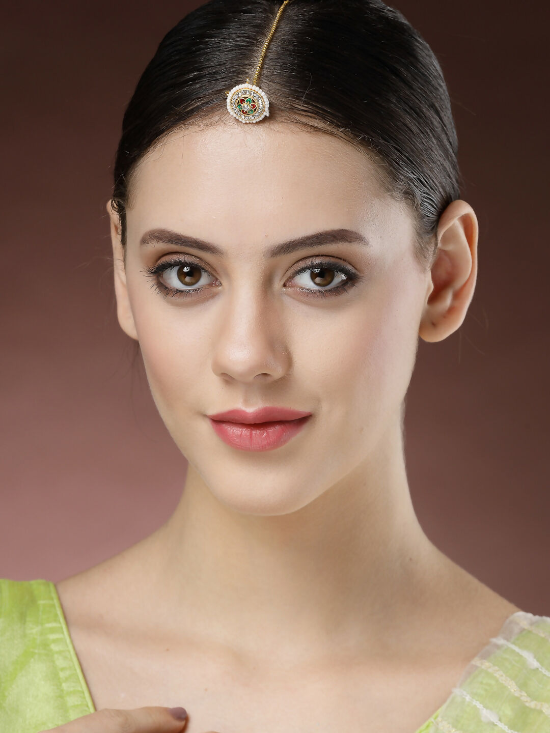 NVR Women's Gold-Plated CZ Stone-Studded Borla Maang Tikka