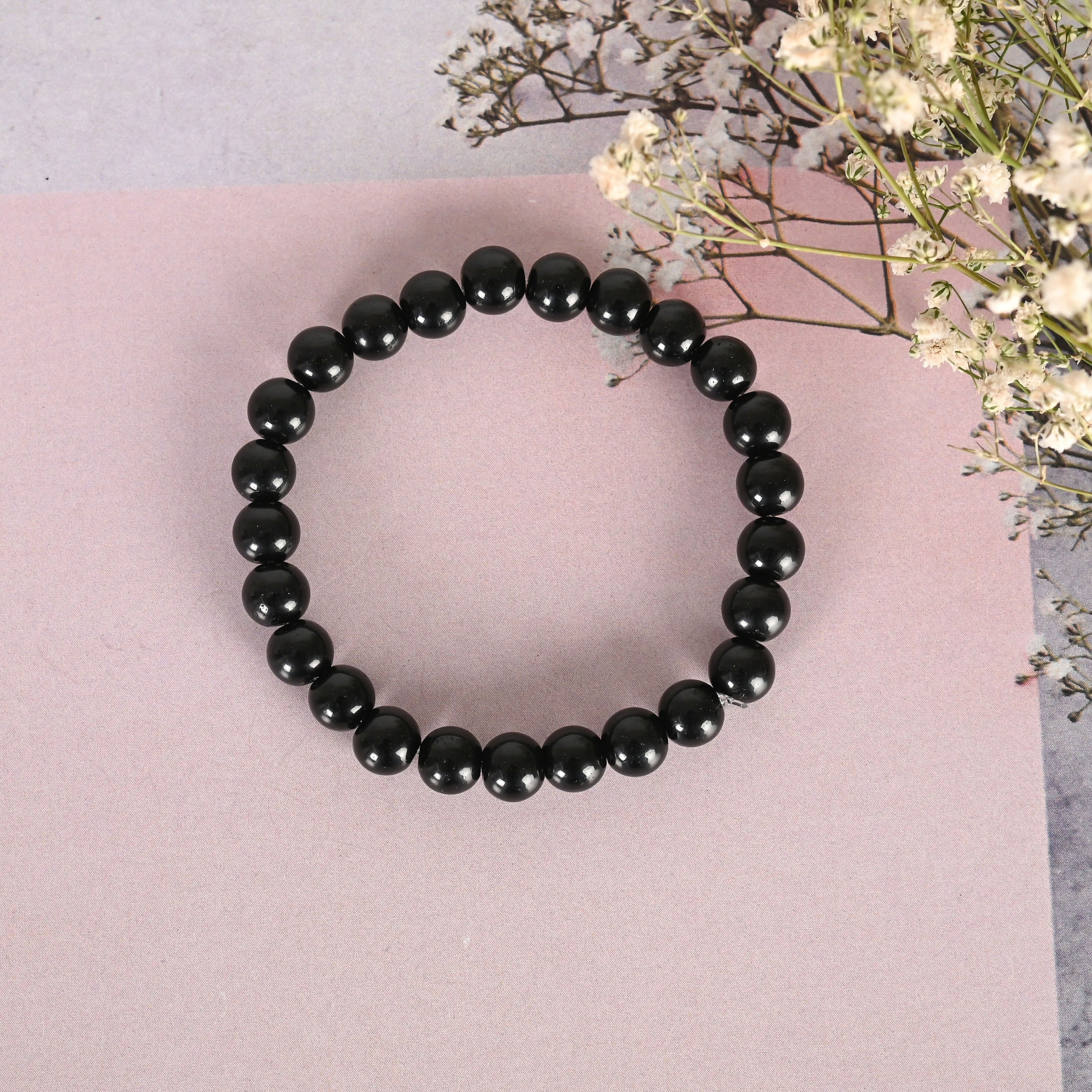 NVR Men & Women Black Marbel Crystal Elasticated Bracelet - Distacart