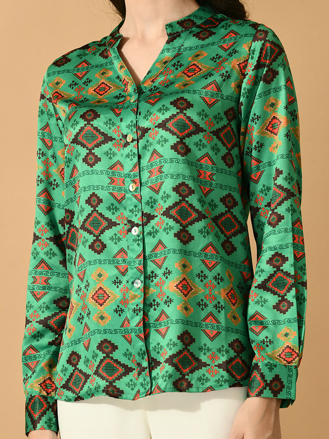 Myshka Women's Multi Satin Printed Smart Shirt - Distacart