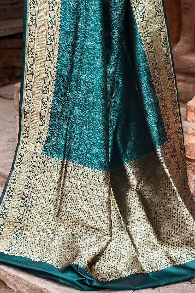 Joban Fashion Green Banarasi Katan Pure Handloom Banarasi Silk Saree