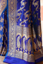 Thumbnail for Joban Fashion Ink Blue Banarasi Soft Pure Handloom Banarasi Silk Saree