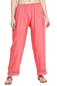 Thumbnail for Asmaani Peach Color Plain Lace Palazzo
