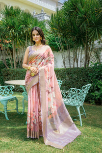 Thumbnail for Aastha Fashion Peach Digital Printed Cotton Saree with Blouse - Distacart