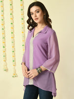 Thumbnail for Myshka Women's Purple Embroidered Party Fusion Top - Distacart