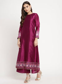 Thumbnail for Ahalyaa Women's Purple Poly Silk Solid Kurta Palazzo Set With Dupatta