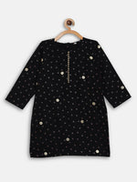 Thumbnail for Ahalyaa Black Crepe Kids Kurta Pants With Dupatta For Girls - Distacart