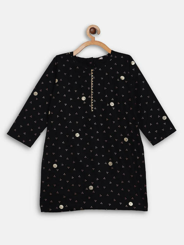 Ahalyaa Black Crepe Kids Kurta Pants With Dupatta For Girls - Distacart