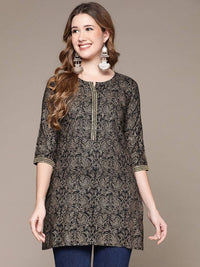 Thumbnail for Anubhutee Black & Gold-Toned Ethnic Motifs Printed Kurti - Distacart