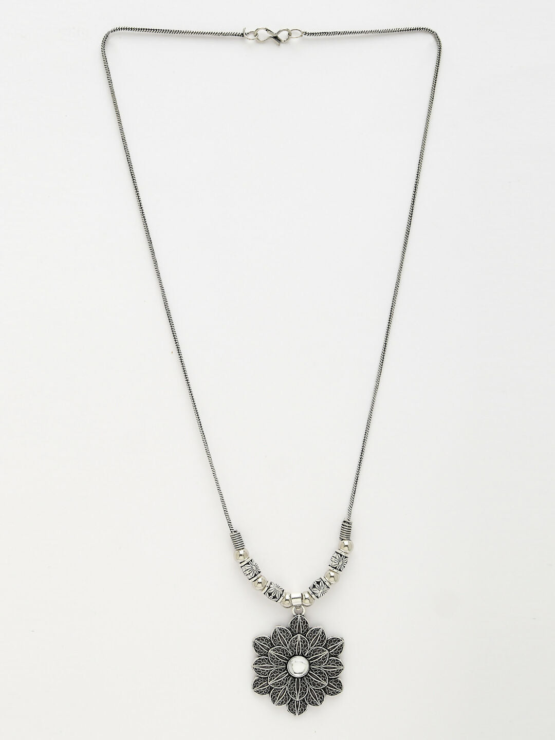 NVR Women's Silver-Toned Decent Floral Shape Pendant with Chain - Distacart
