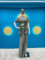 Thumbnail for Preksha Creation New Fancy Ready To Wear Saree With Sequence Embroidery Work Koti And Full stitched Blouse - Grey - Distacart
